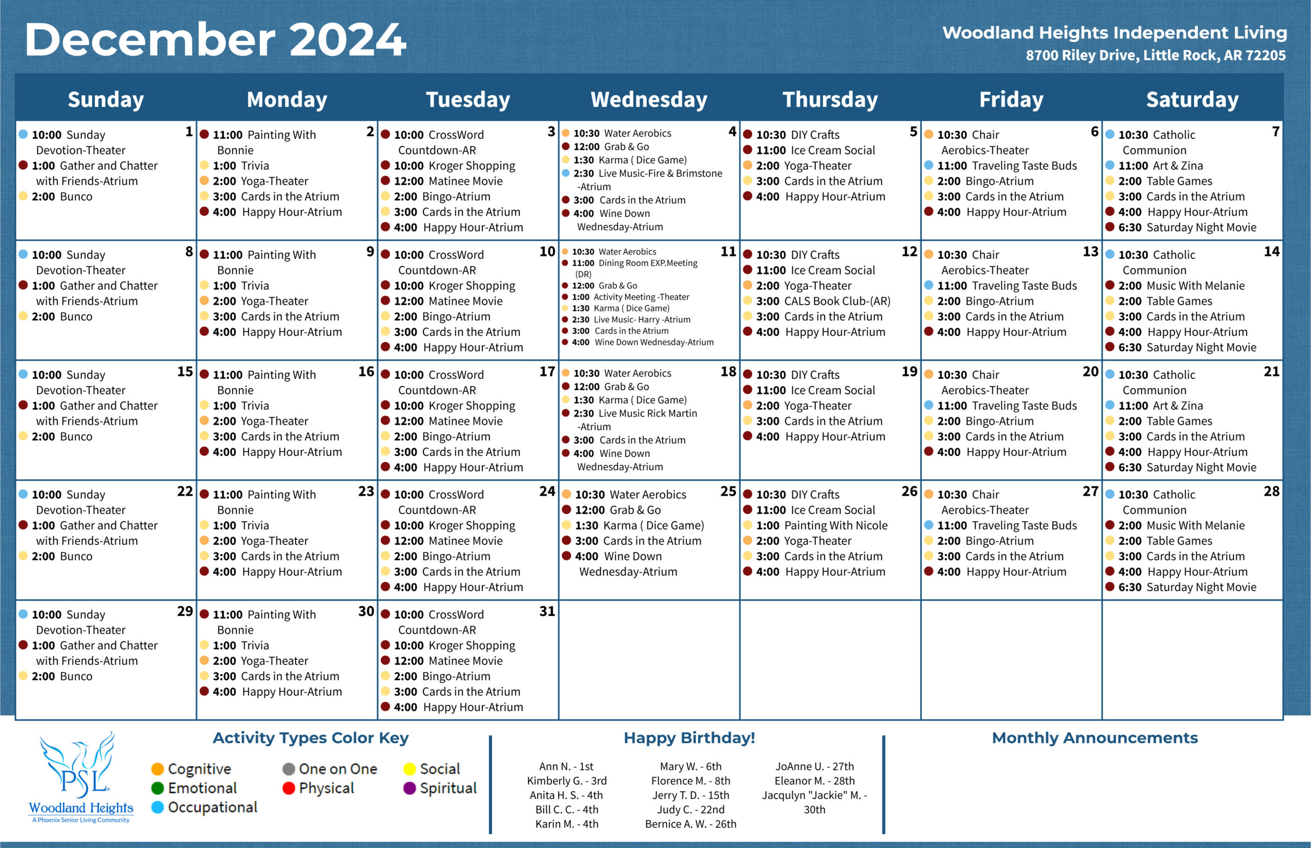 Woodland Heights Senior Living - Independent Living Calendar